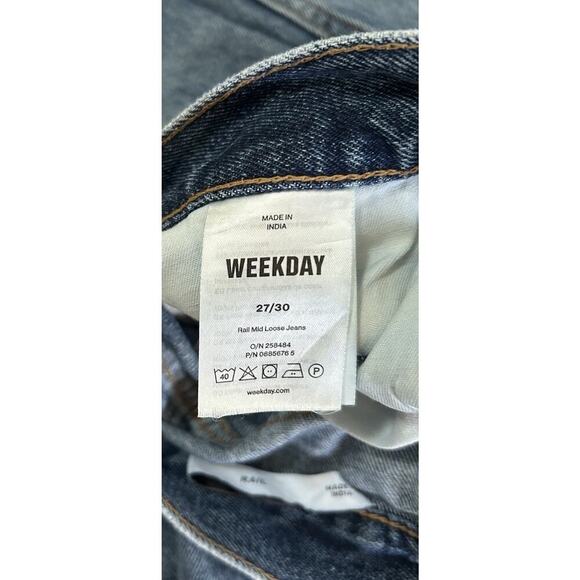 Weekday Rail Blue Denim Women’s Mid Loose Jeans Size 27/30 Actual 28x29 Straight - Picture 4 of 7